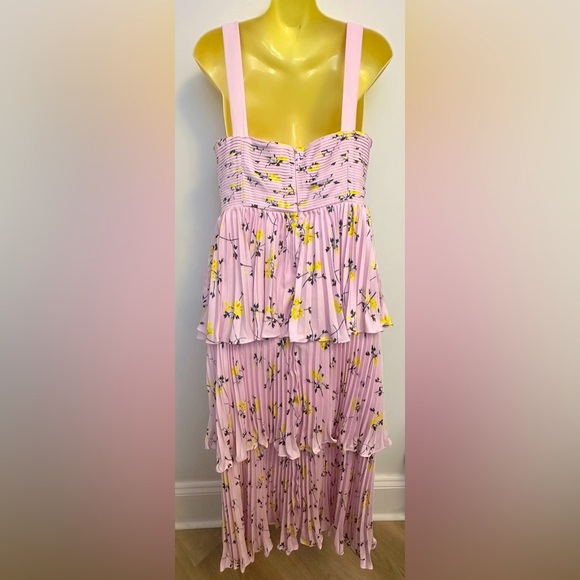 NWT Self Portrait Pink Floral Print Tiered Midi Dress - Picture 5 of 13